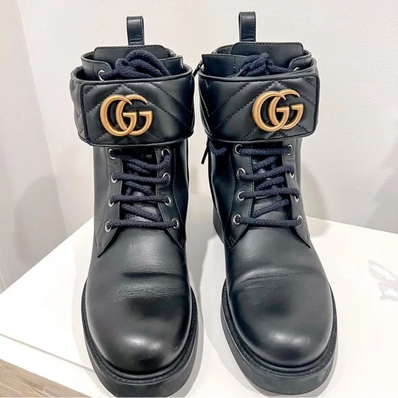 Gucci Marmont Double G Ankle Leather Boots - Picture 1 of 12